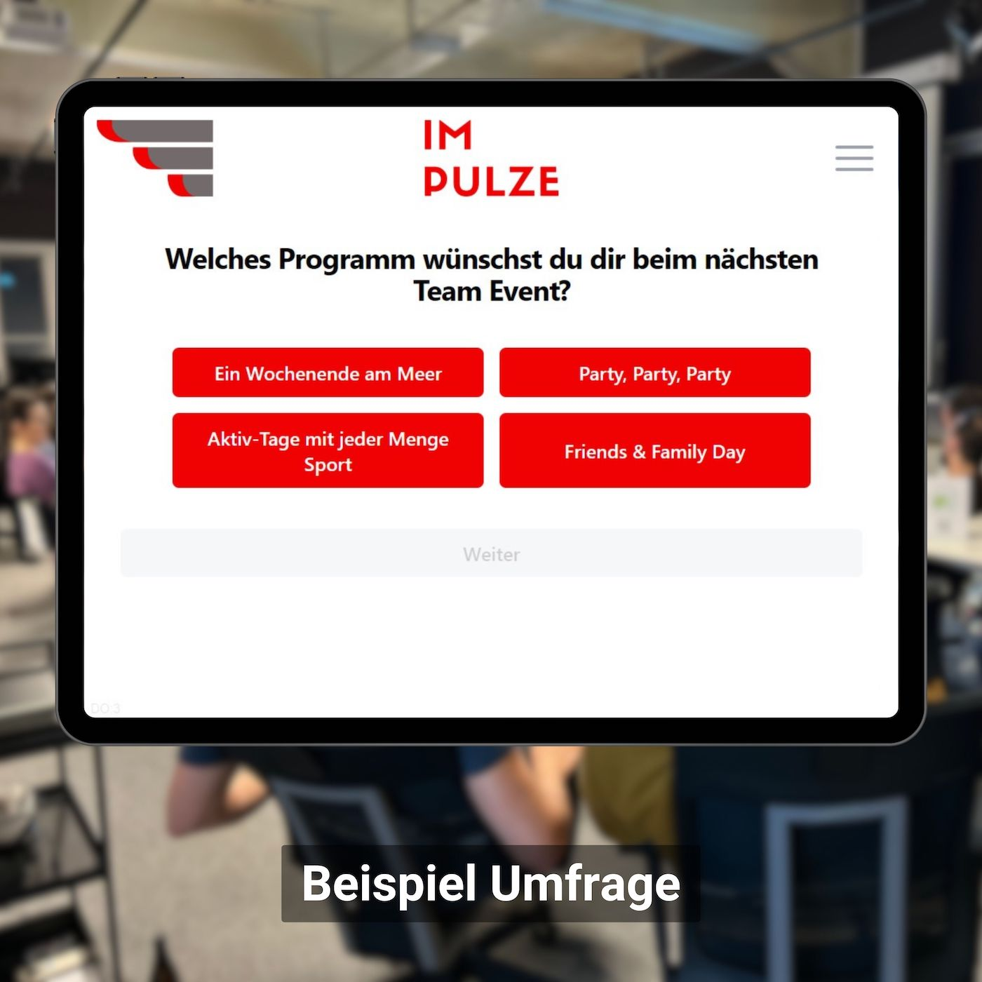 Anzeige der CONFGAMES-Umfrage App auf einem Tablet