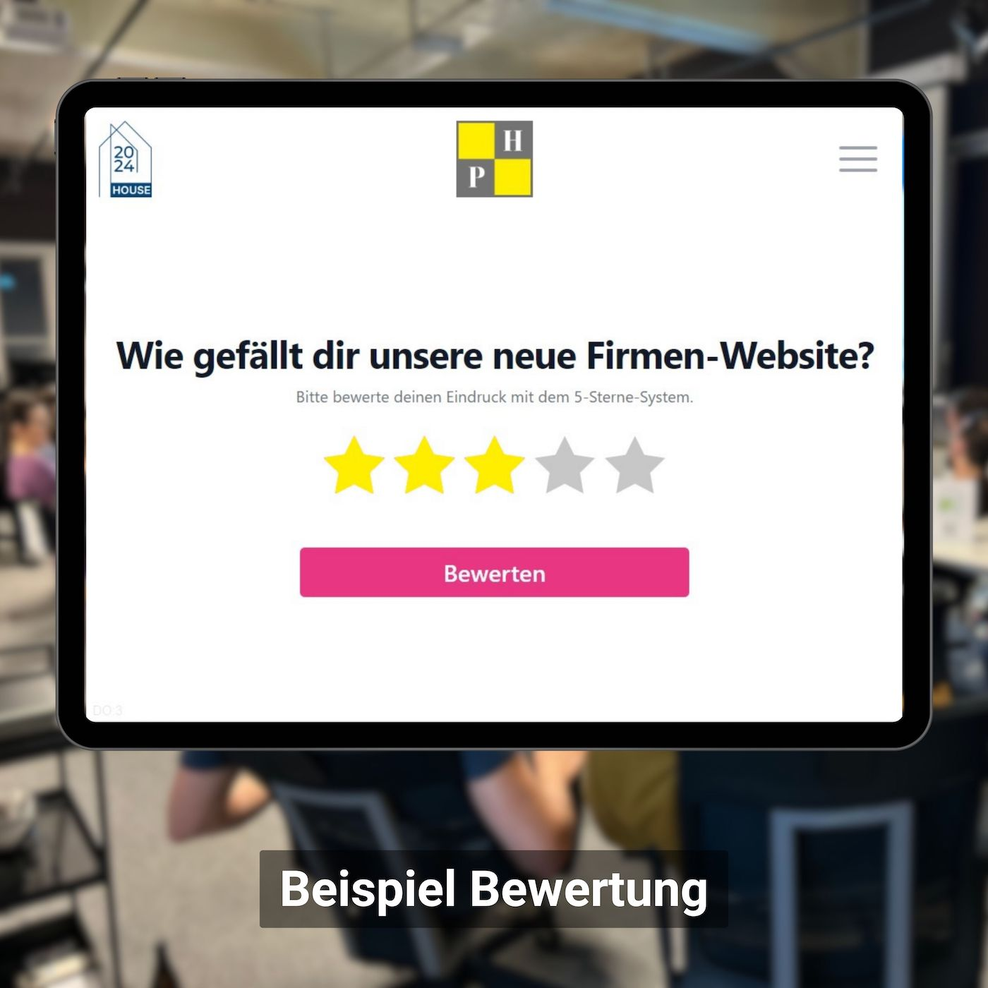 Anzeige der CONFGAMES-Rating App auf einem Tablet