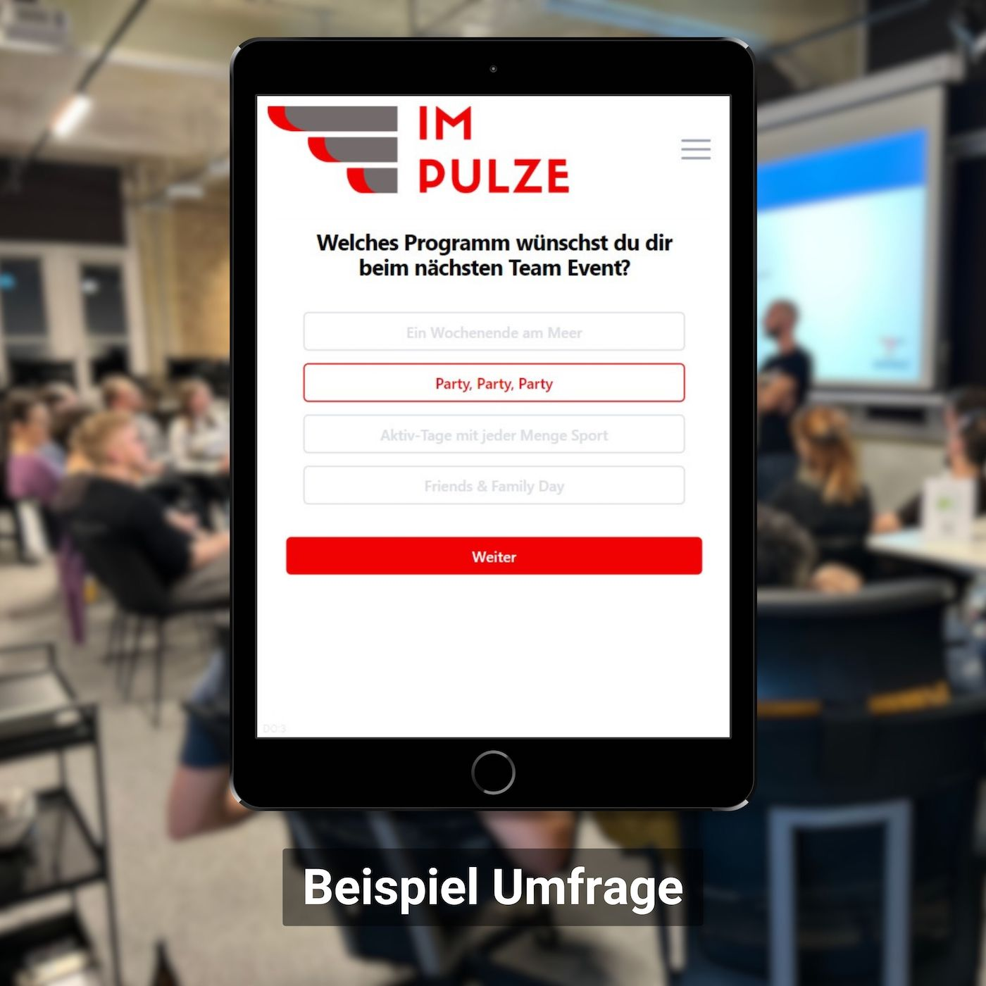 Anzeige der CONFGAMES-Umfrage App auf einem Tablet