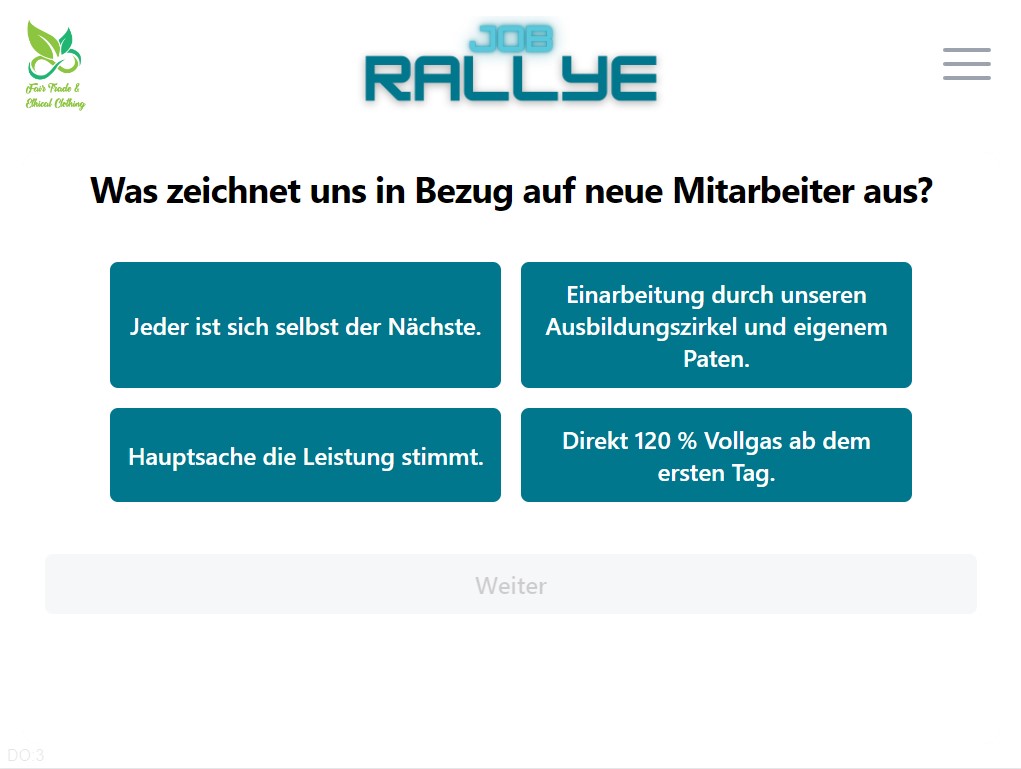 Screenshot eines Tablets der Jobmesse Rallye